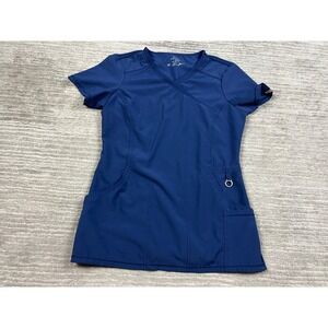 Cherokee Scrub Top Women XS Navy Blue Infinity 2625A Mock Wrap V-Neck Stretch
